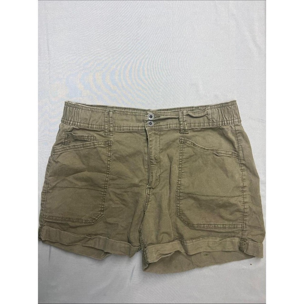 Time and Tru Womens Olive Green Utility Cargo Shorts Size 10 Elastic Waist